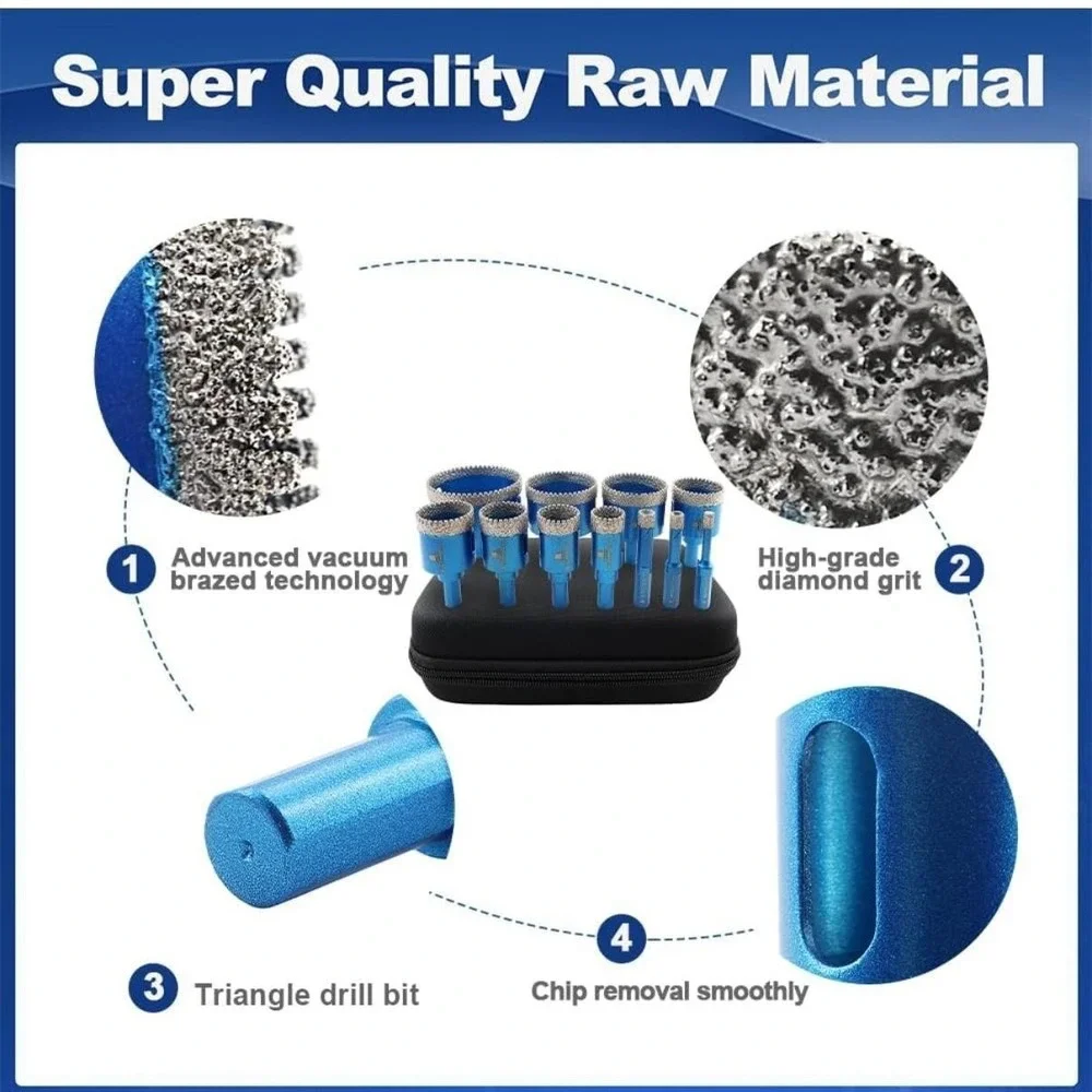 ZNXIMER Diamond Hole Saw Core Drill Bit 11 Piece‎ Set 6-65mm Blue Tile Ceramic